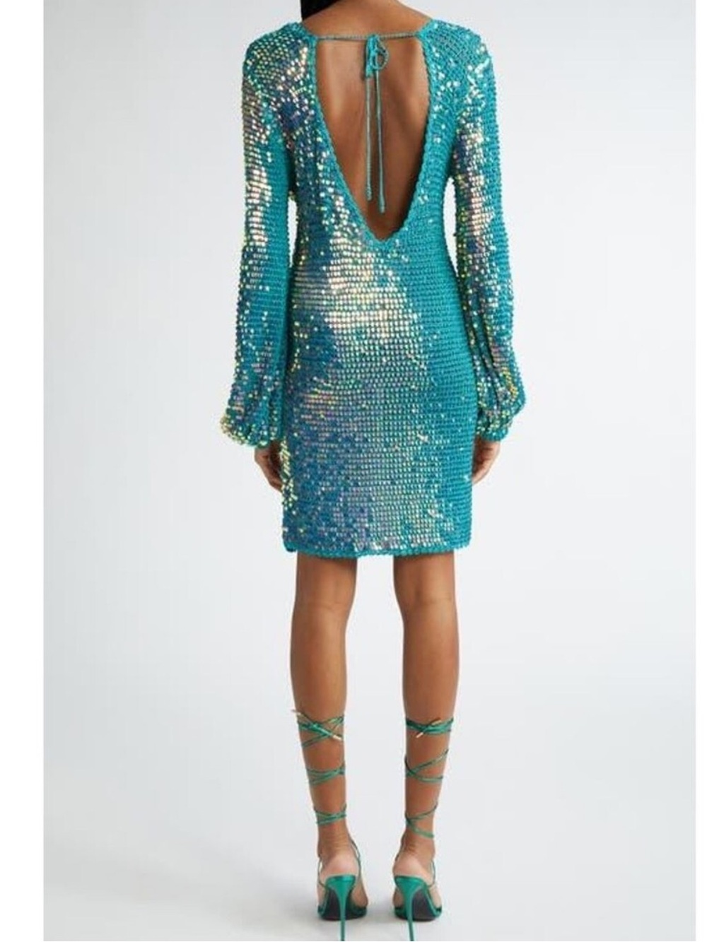 Retrofete Teal Sequin Long-Sleeve Mini Dress